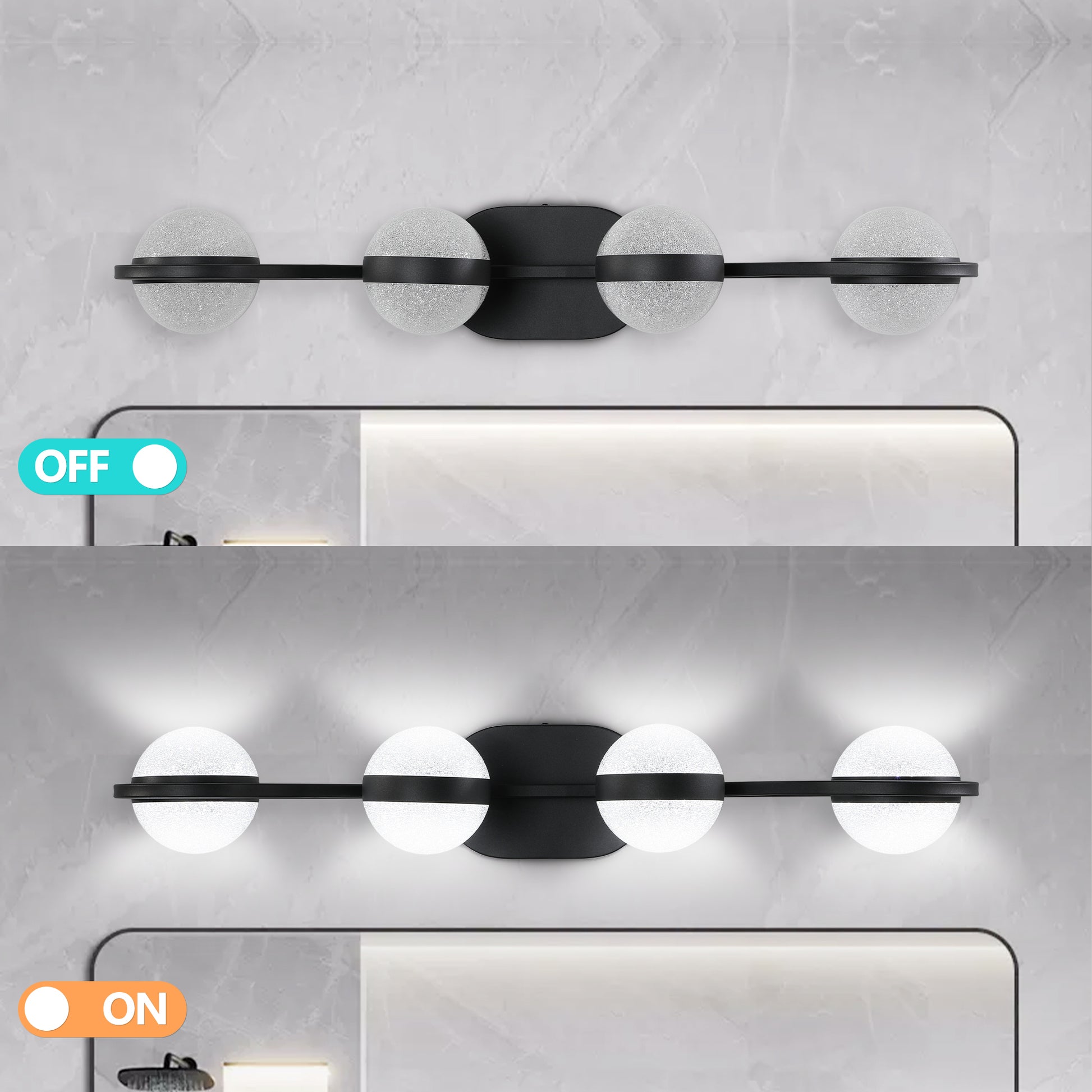 Vanity Lights With 4 LED Bulbs For Bathroom Lighting black-modern-acrylic