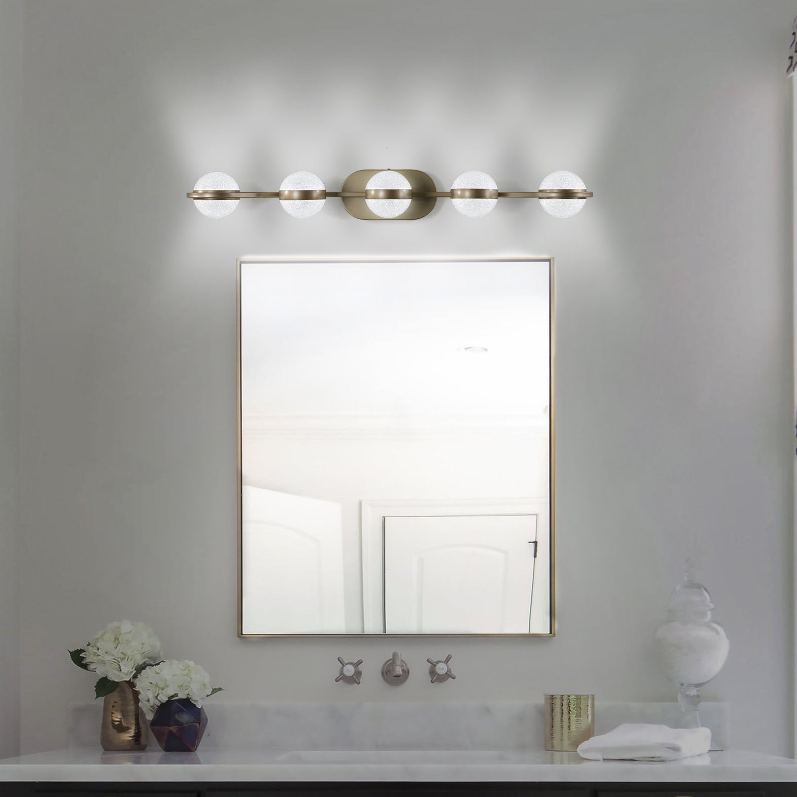 Vanity Lights With 5 LED Bulbs For Bathroom Lighting brushed gold-modern-acrylic