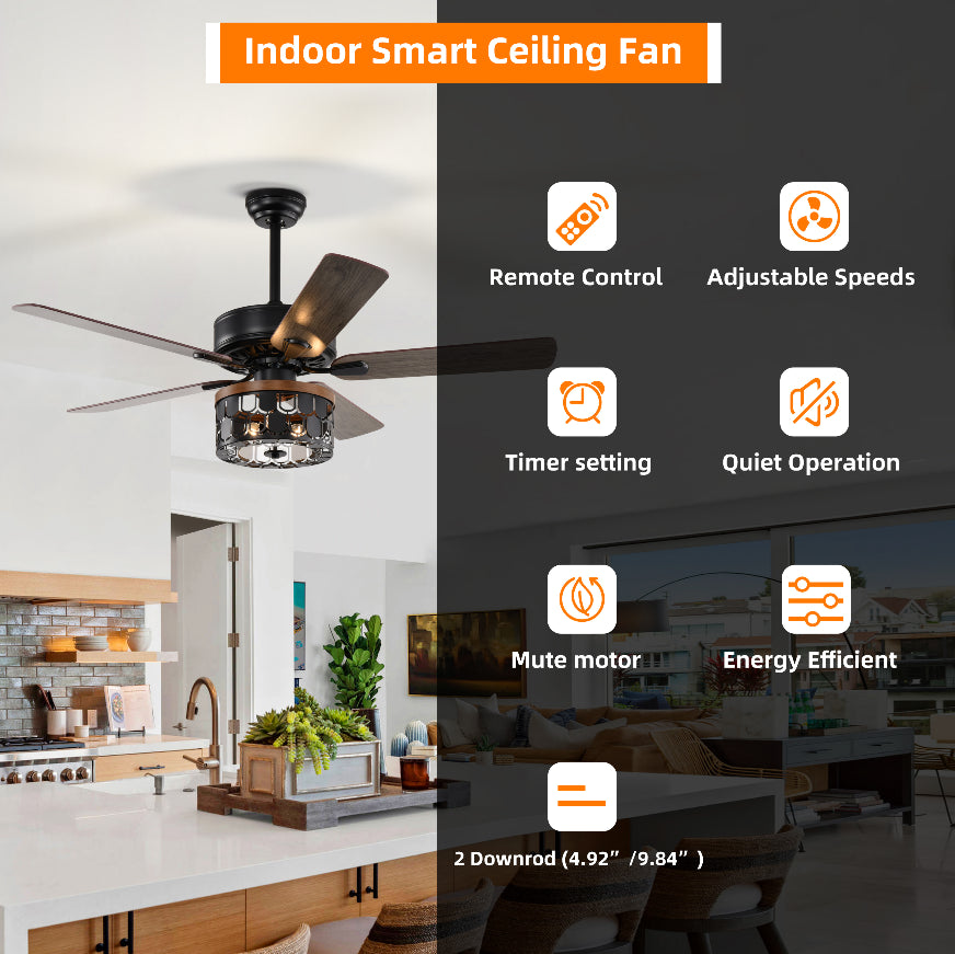 52'' Plywood blades ceiling fan with remote