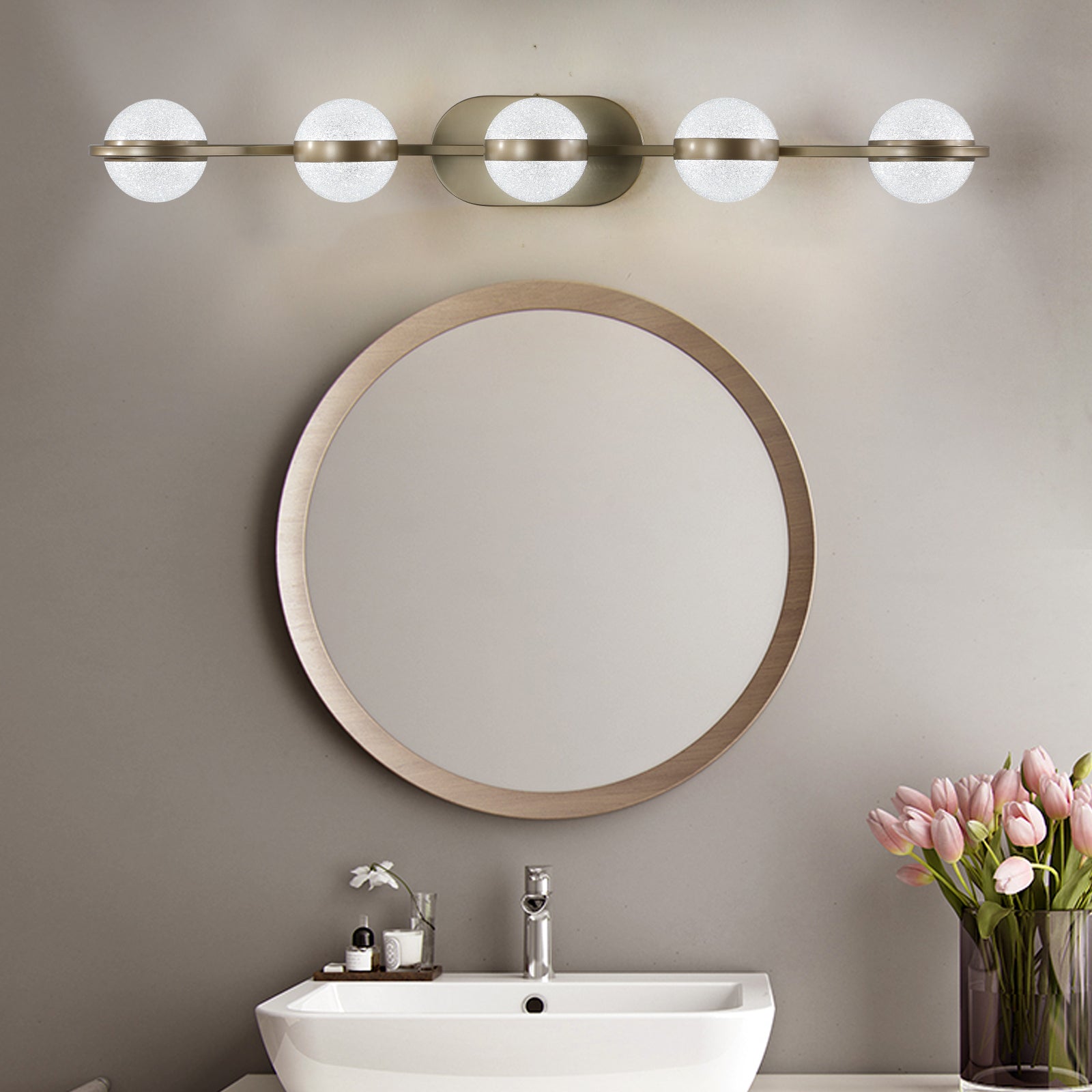 Vanity Lights With 5 LED Bulbs For Bathroom Lighting brushed gold-modern-acrylic