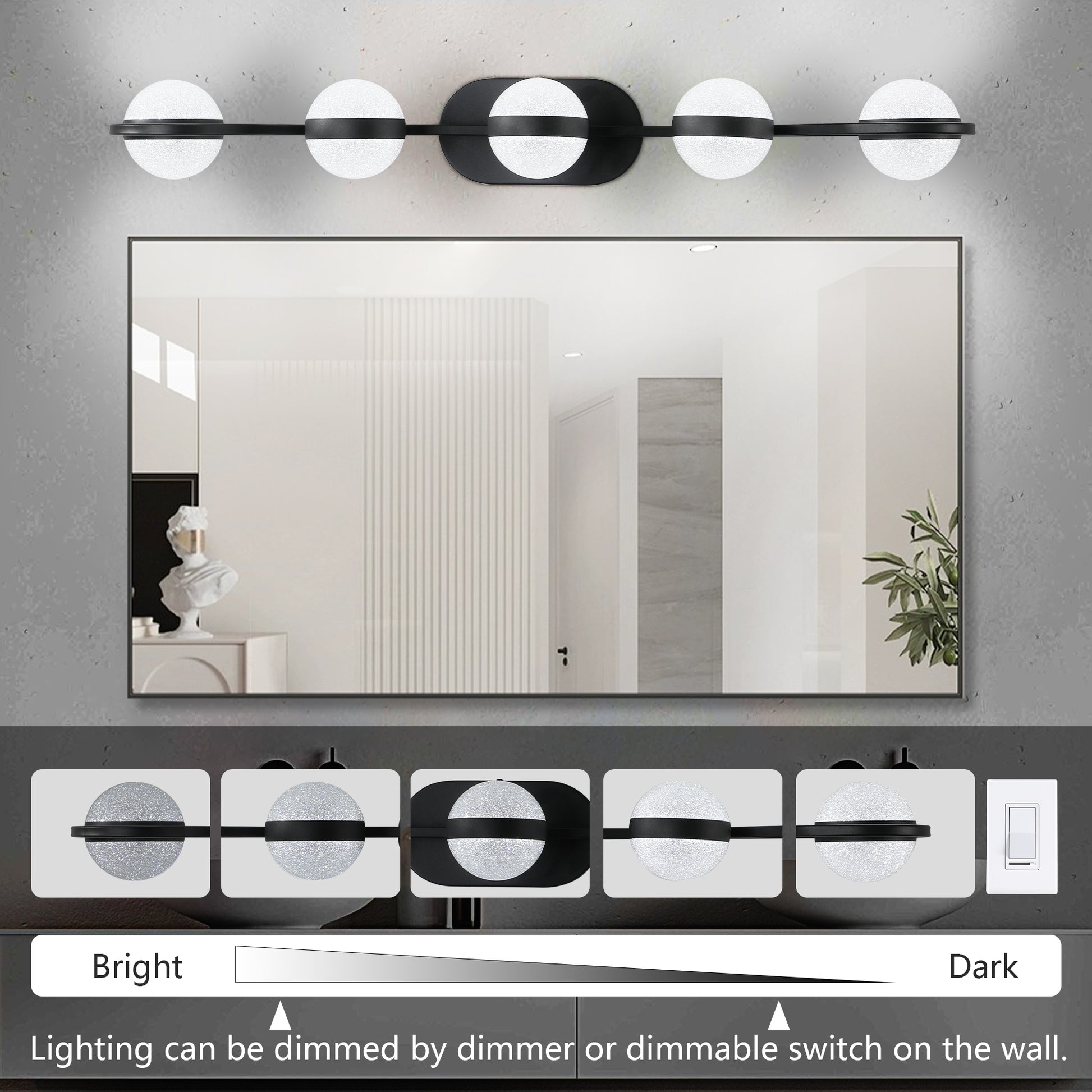 Vanity Lights With 5 LED Bulbs For Bathroom Lighting black-modern-acrylic