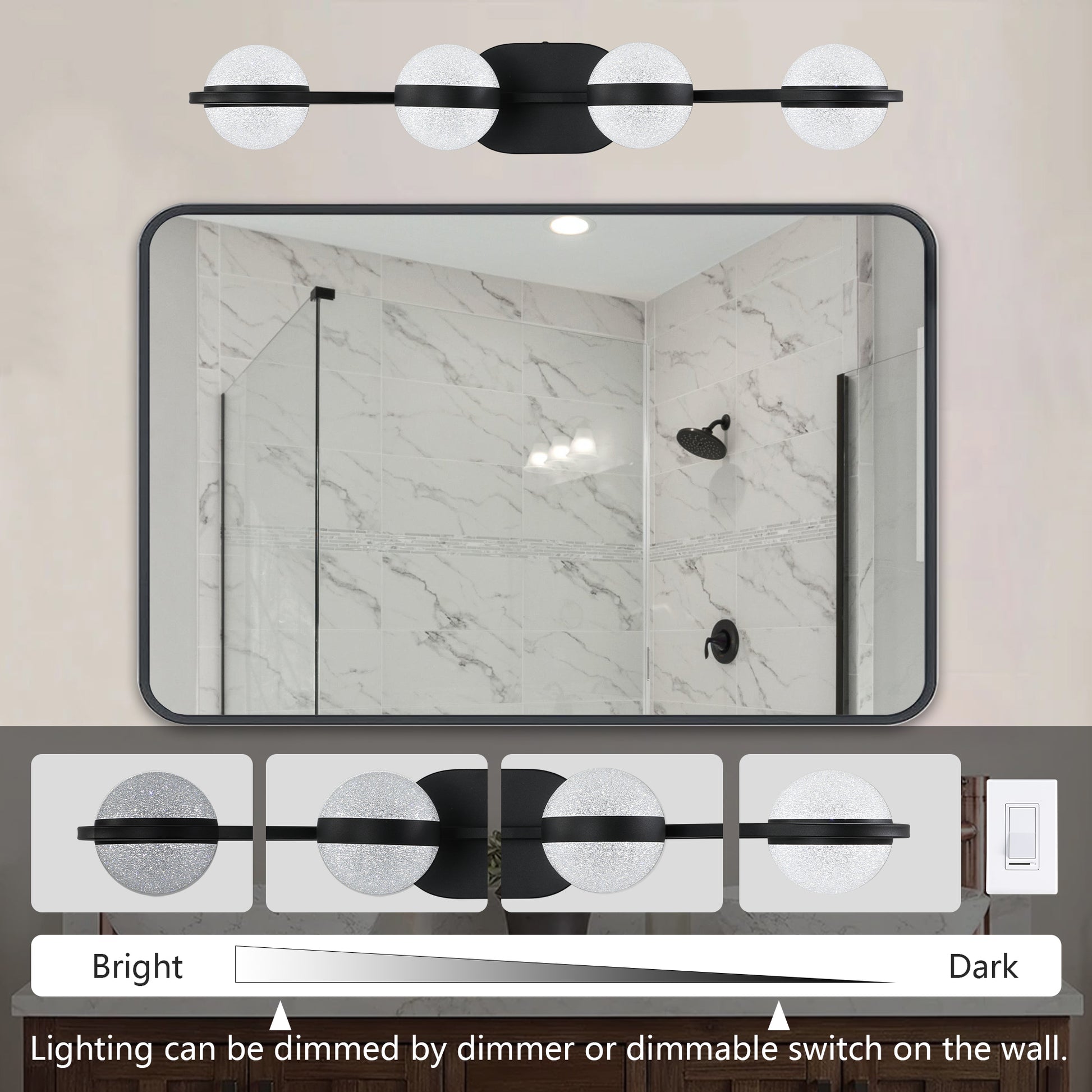 Vanity Lights With 4 LED Bulbs For Bathroom Lighting black-modern-acrylic