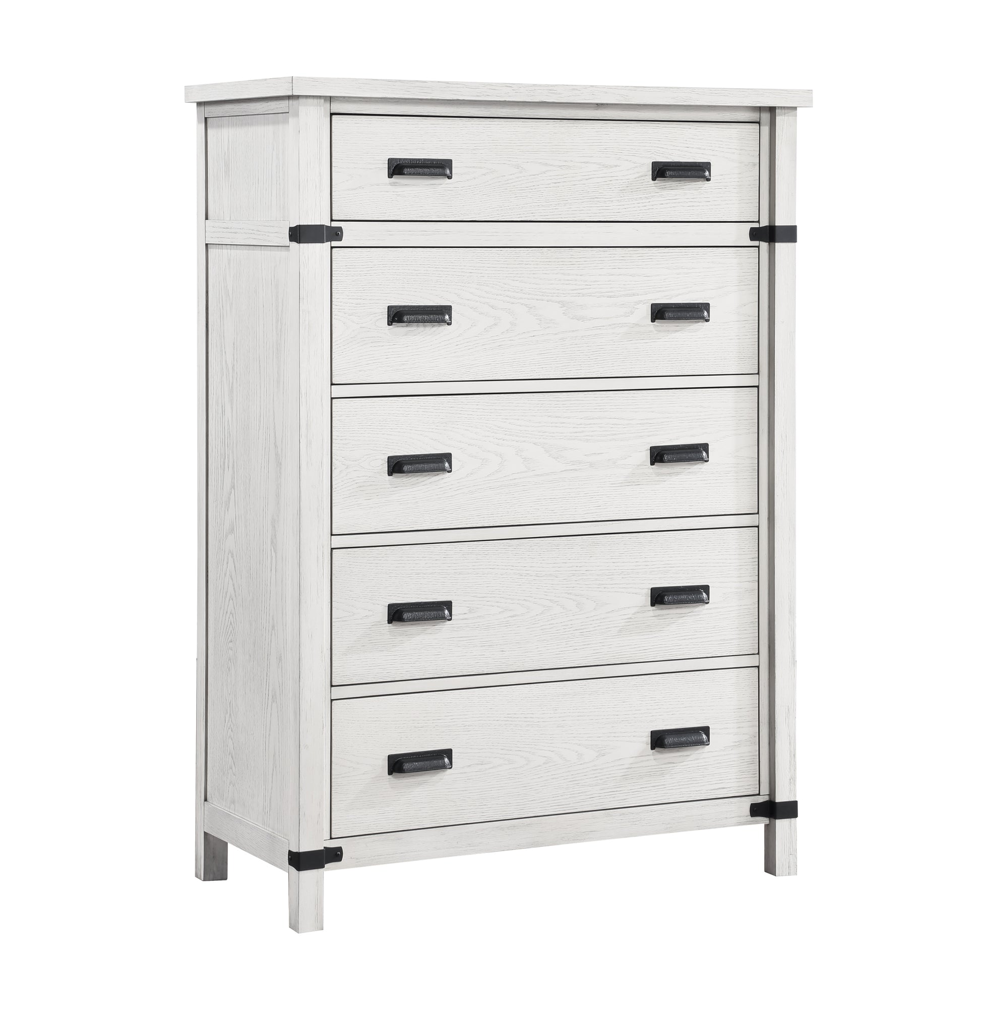 Loretta Modern Style 5 Drawer Chest Made with Wood in antique white-bedroom-modern-solid wood+mdf-wood