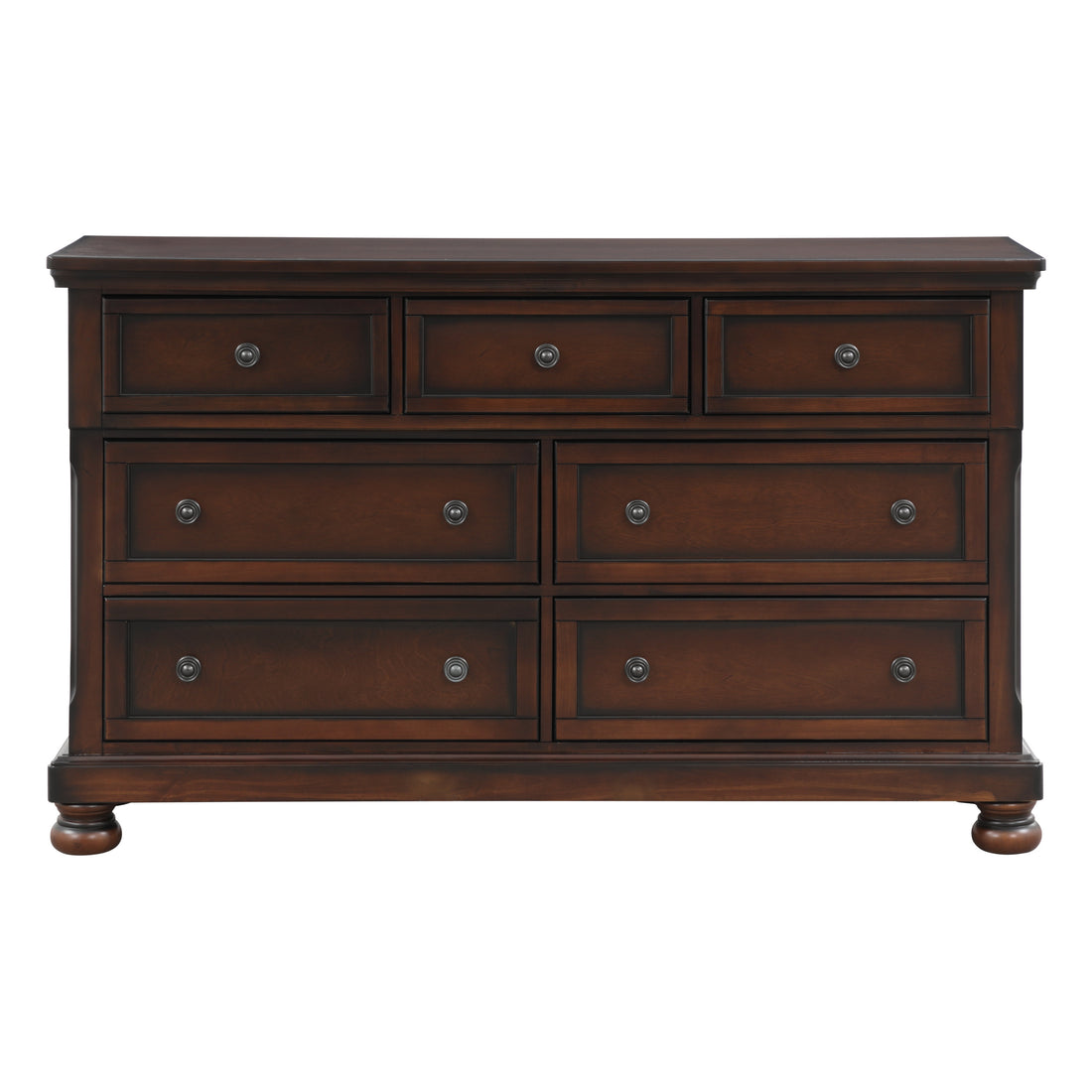 Classic Transitional Dresser of 7 Drawers Brown Cherry brown