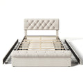 Queen size Upholstered Platform bed with Four Drawers queen-beige-linen