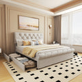 Queen size Upholstered Platform bed with Four Drawers queen-beige-linen