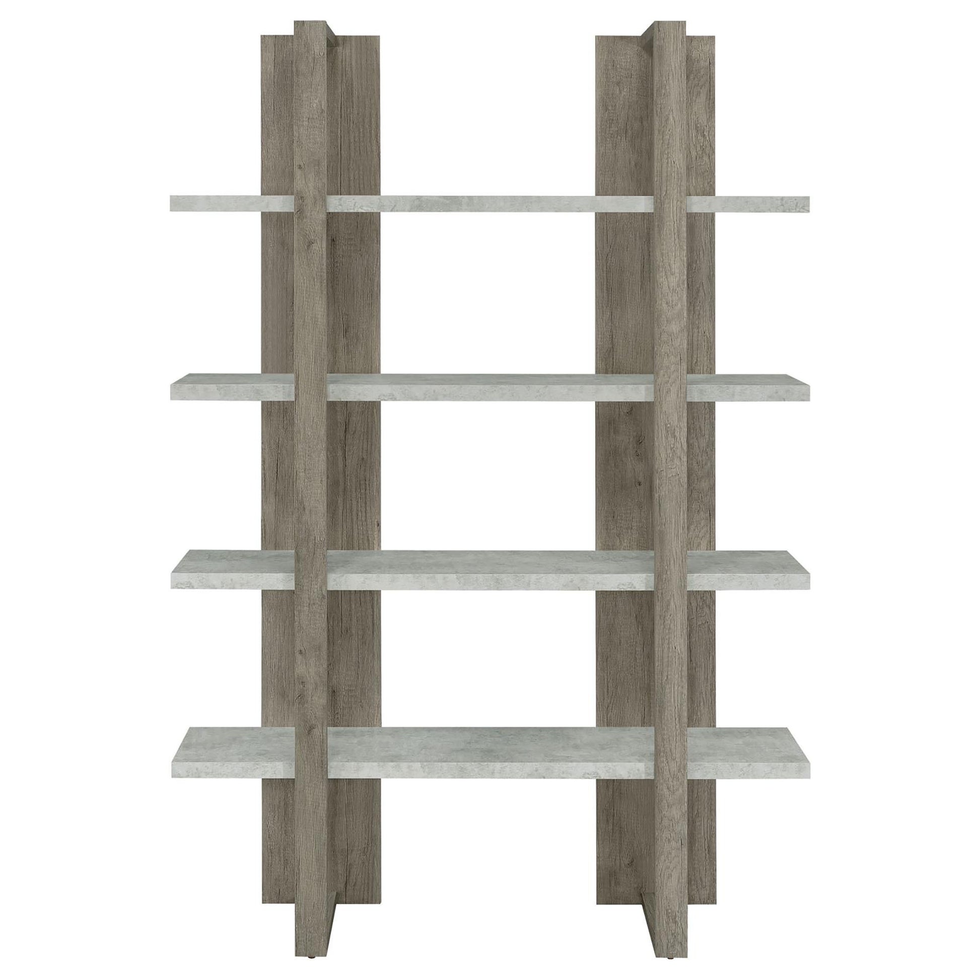 Grey Driftwood and Cement 4 Shelf Bookcase 4-grey-gray-etagere-horizontal-primary living