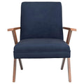 Dark Blue and Walnut Wooden Arms Accent Chair