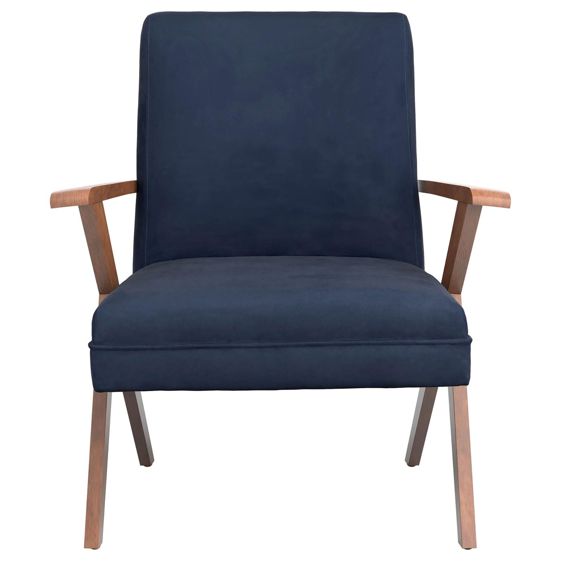 Dark Blue and Walnut Wooden Arms Accent Chair