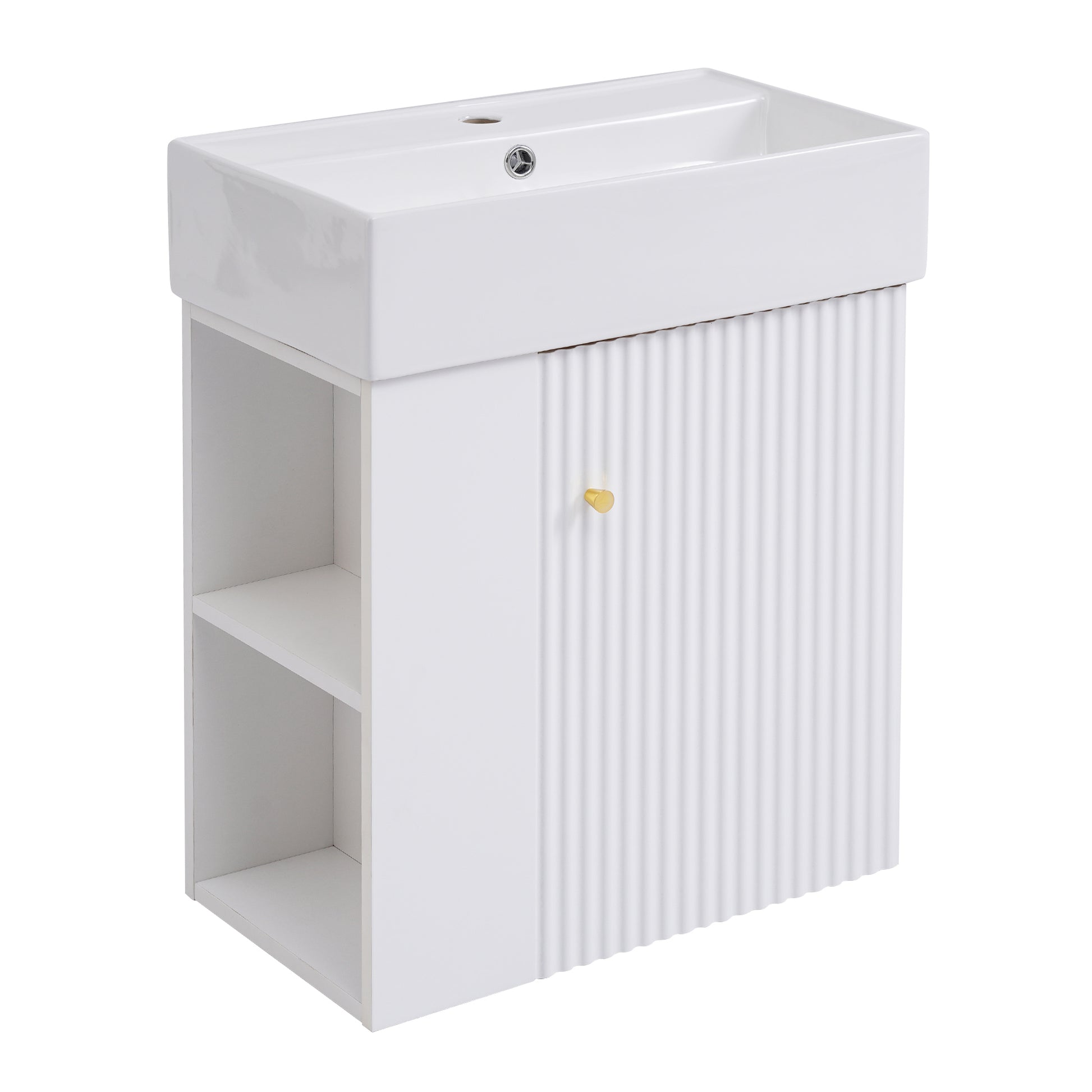 Video 21.6inch Modern Floating Bathroom Vanity with white-ceramic+mdf