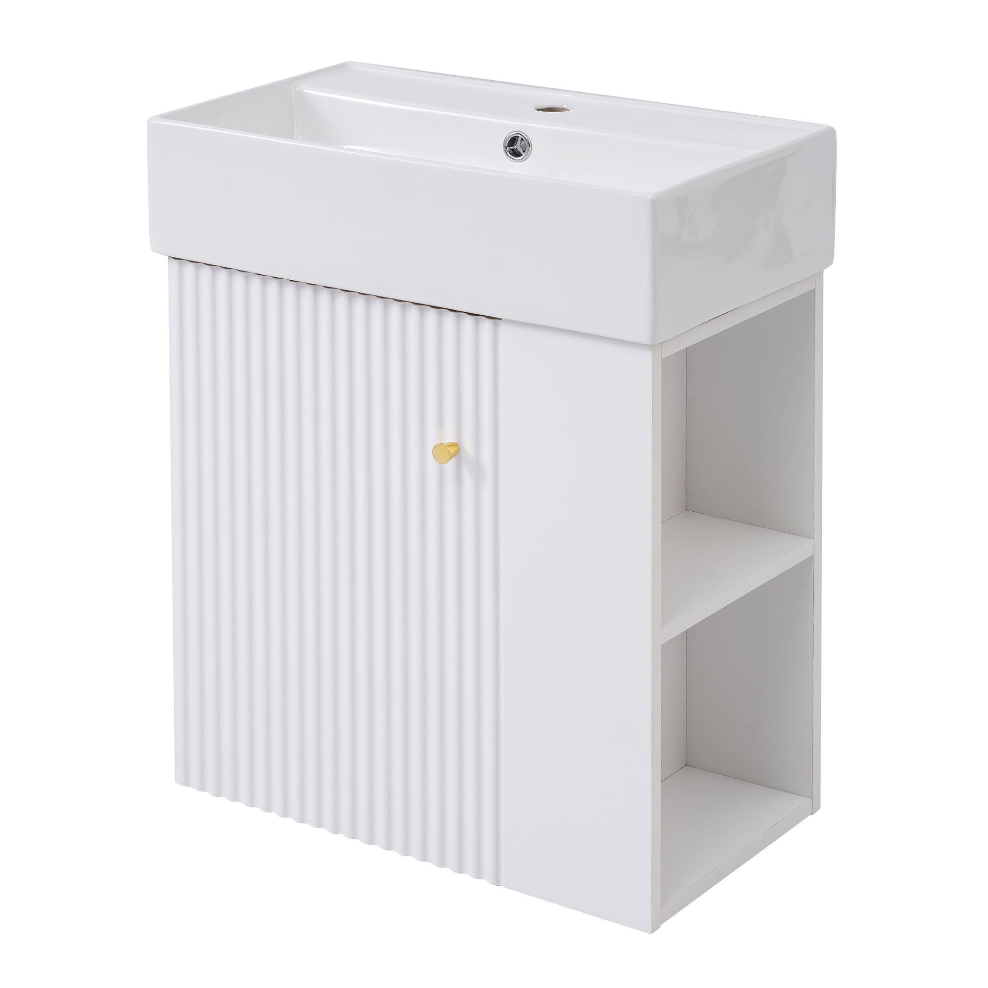 Video 21.6inch Modern Floating Bathroom Vanity with white-ceramic+mdf