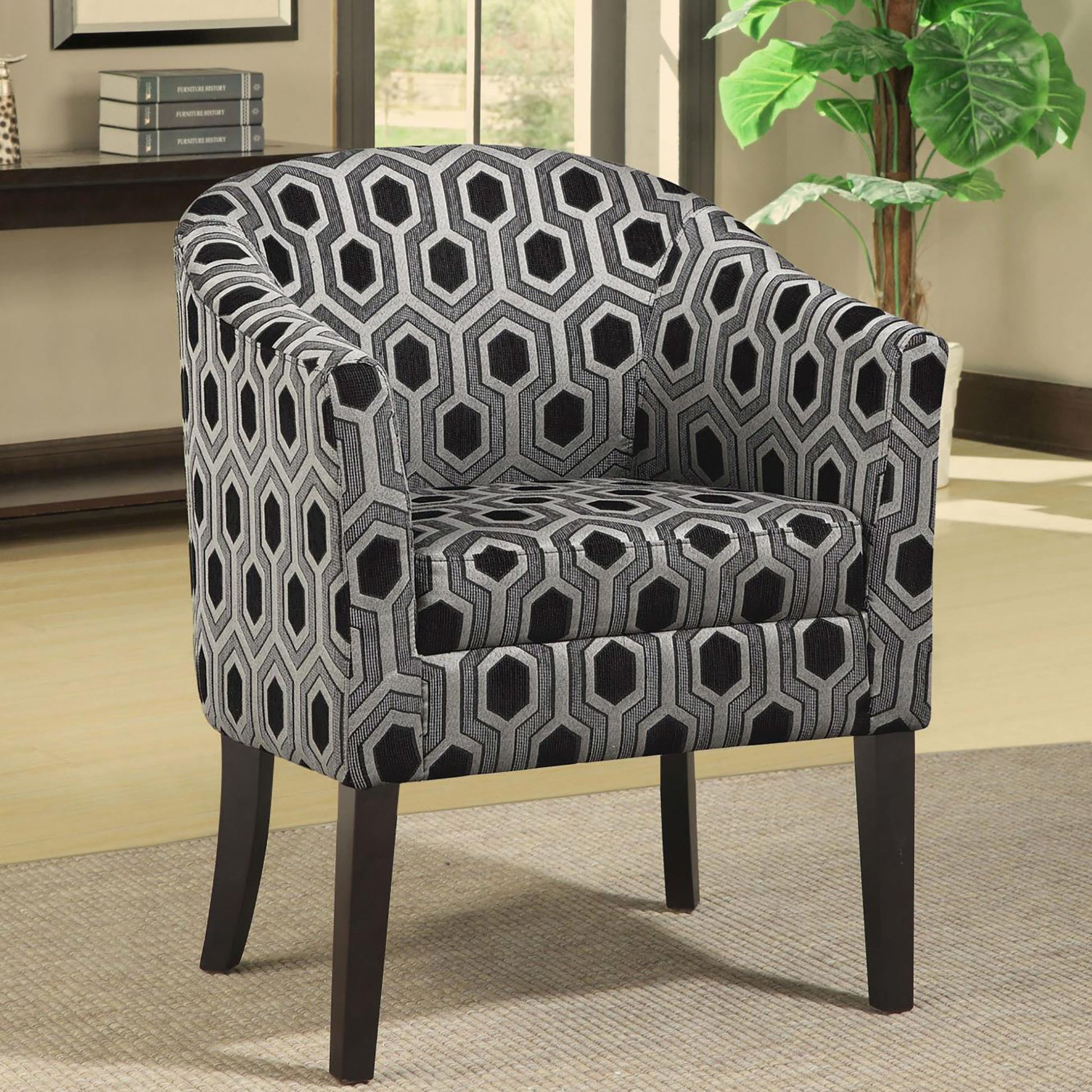 Grey and Black Hexagon Print Barrel Back Accent