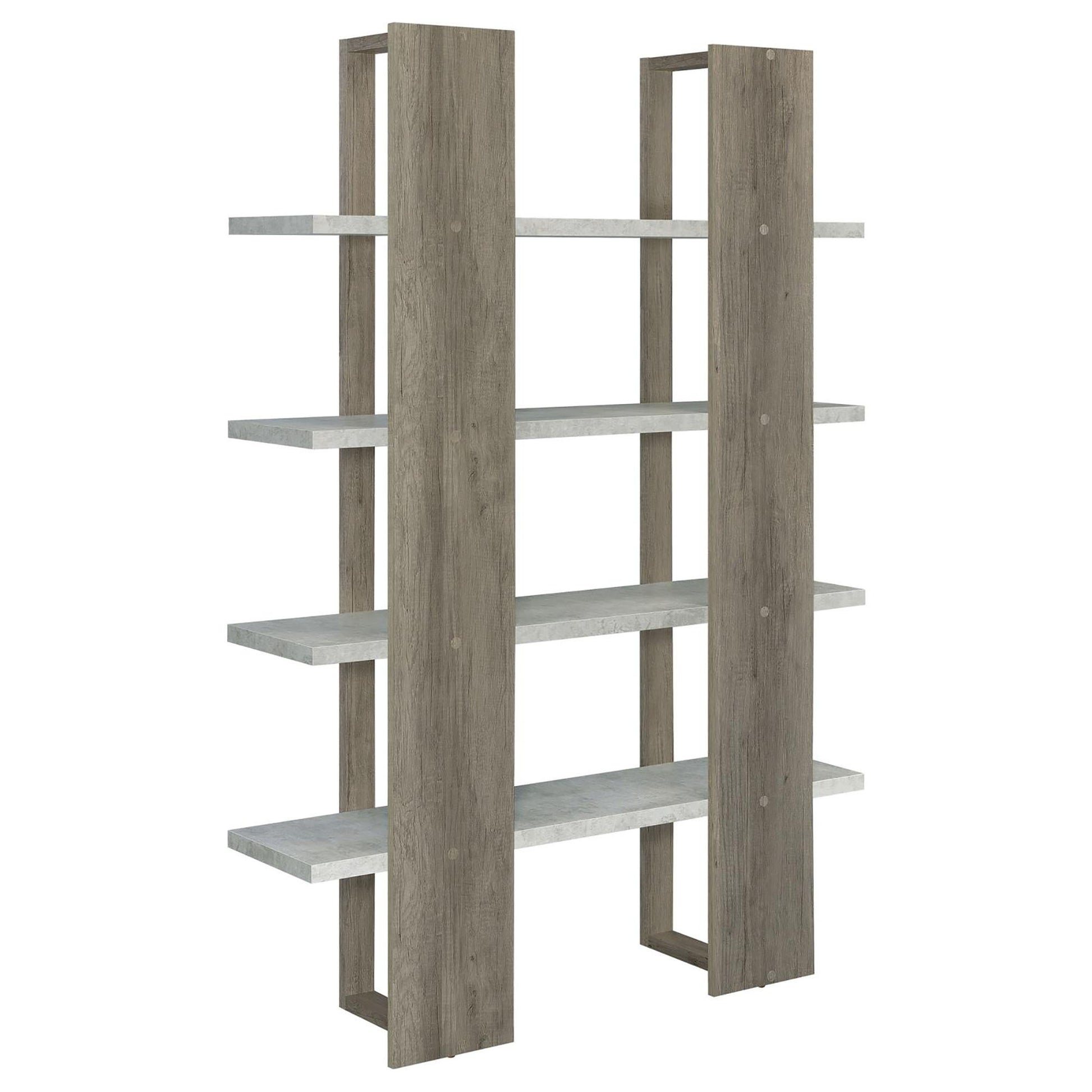 Grey Driftwood and Cement 4 Shelf Bookcase 4-grey-gray-etagere-horizontal-primary living