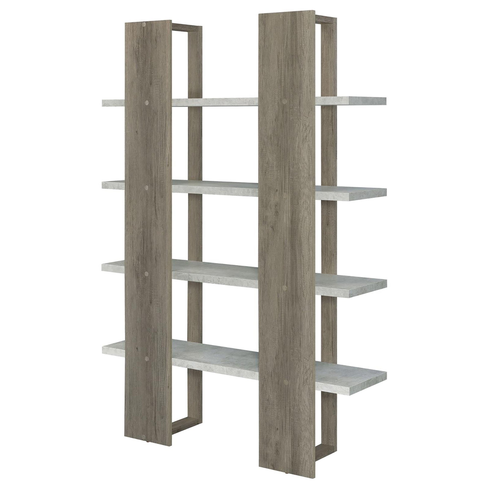 Grey Driftwood and Cement 4 Shelf Bookcase 4-grey-gray-etagere-horizontal-primary living