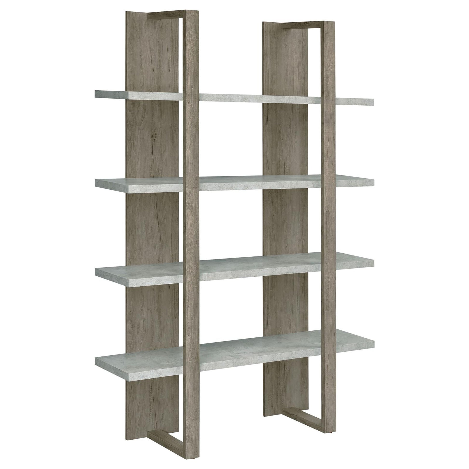 Grey Driftwood and Cement 4 Shelf Bookcase 4-grey-gray-etagere-horizontal-primary living