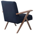 Dark Blue and Walnut Wooden Arms Accent Chair