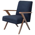 Dark Blue and Walnut Wooden Arms Accent Chair