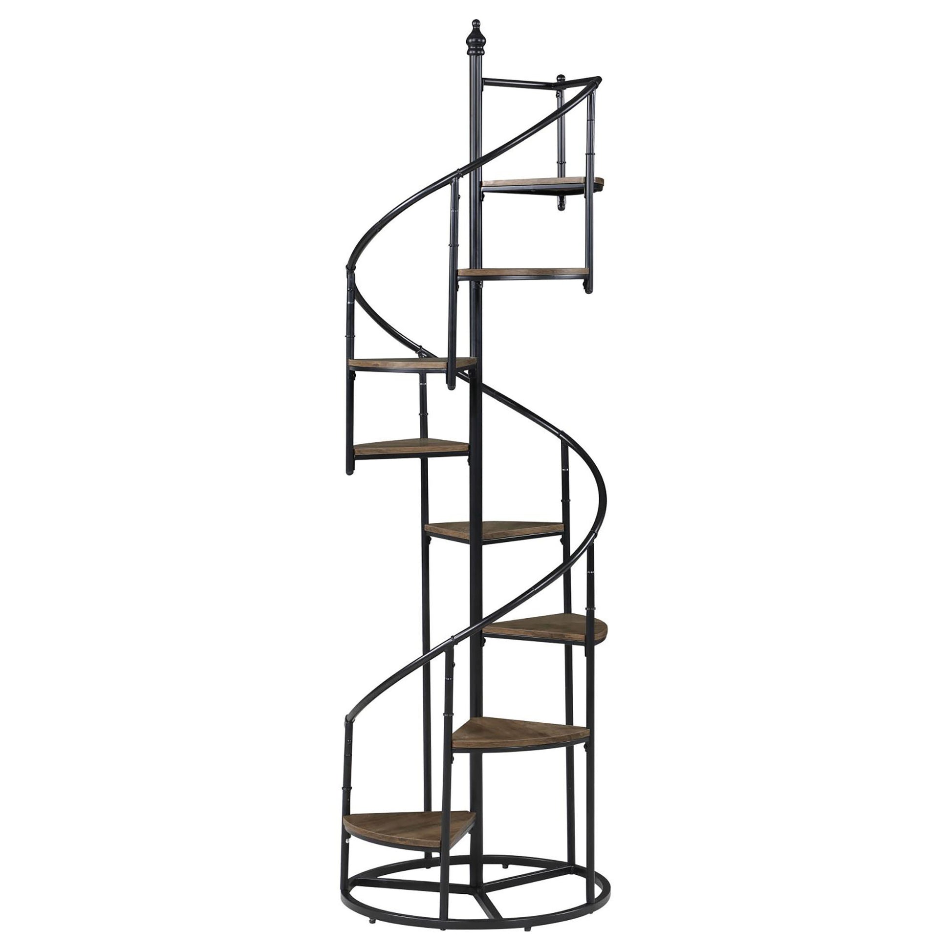 Rustic Brown and Black 8 Shelf Staircase Bookcase 8 or more-brown-ladder-horizontal-office-open