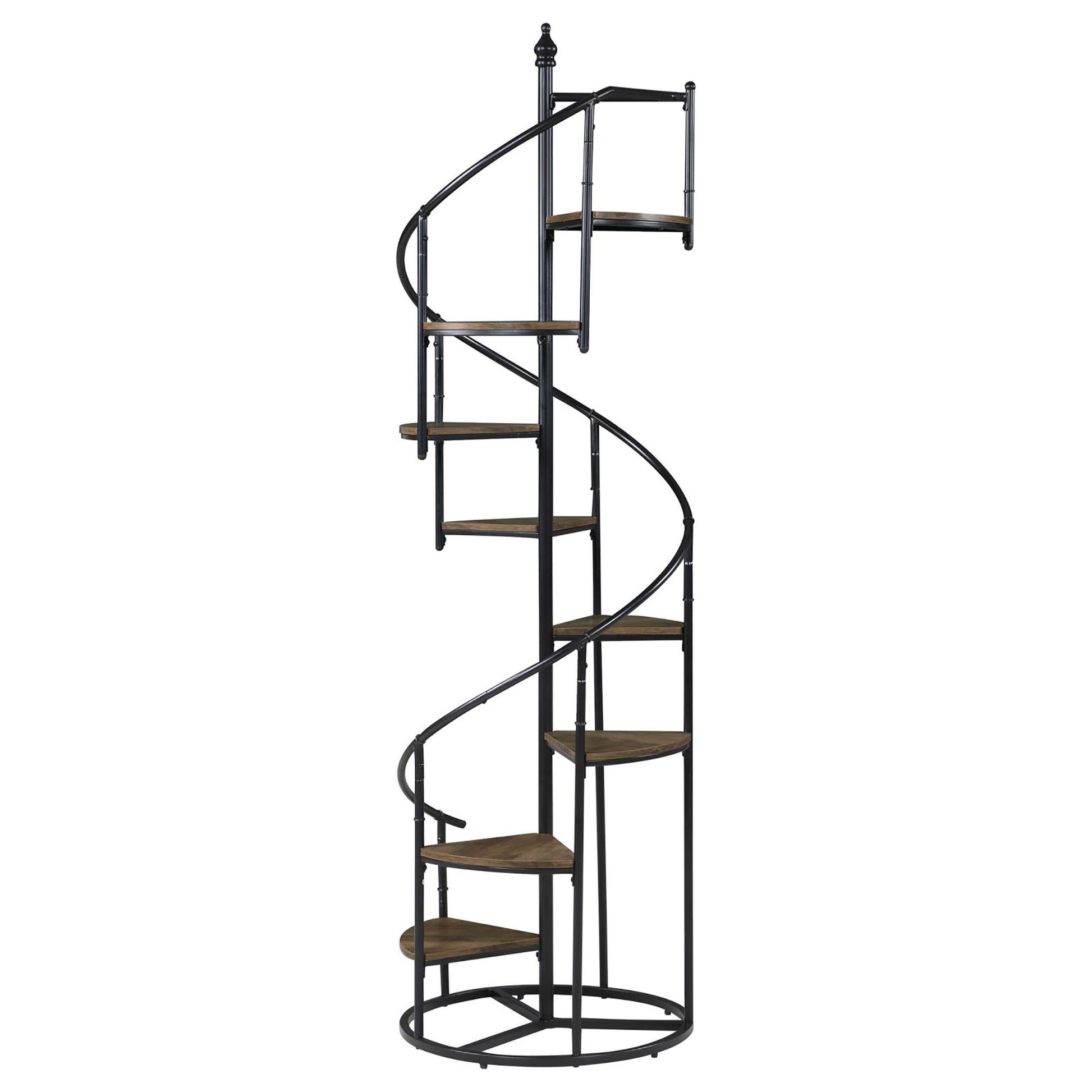 Rustic Brown and Black 8 Shelf Staircase Bookcase 8 or more-brown-ladder-horizontal-office-open