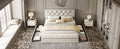 Full size Upholstered Platform bed with Four Drawers full-beige-linen