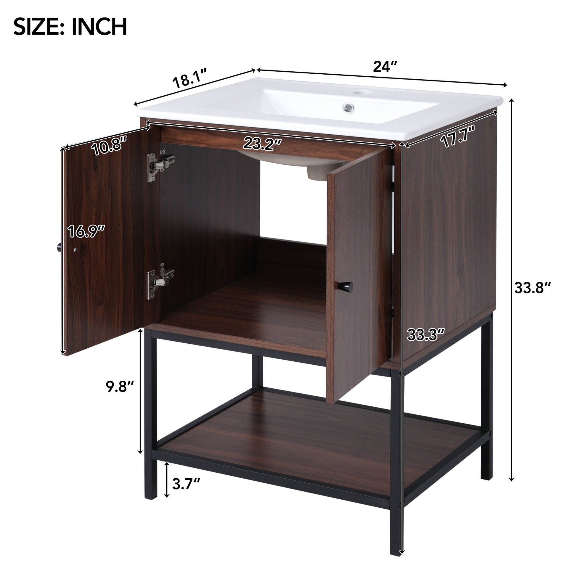 Viedo 24" inch Walnut Finish Bathroom Vanity