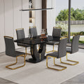 A modern luxurious large black dining table, striped black-mdf