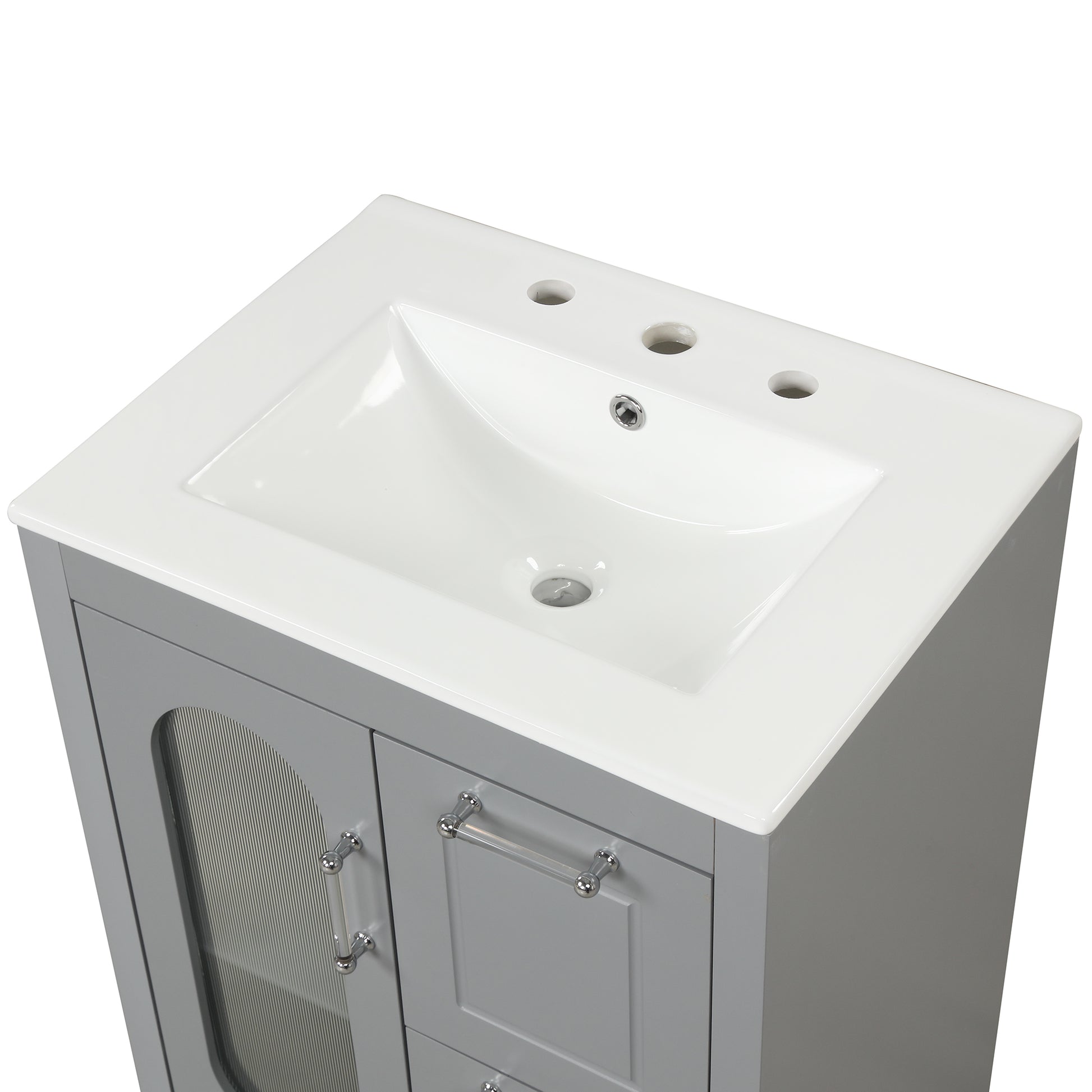 24" Bathroom Vanity with Sink, Bathroom Vanity Cabinet grey-solid wood+mdf