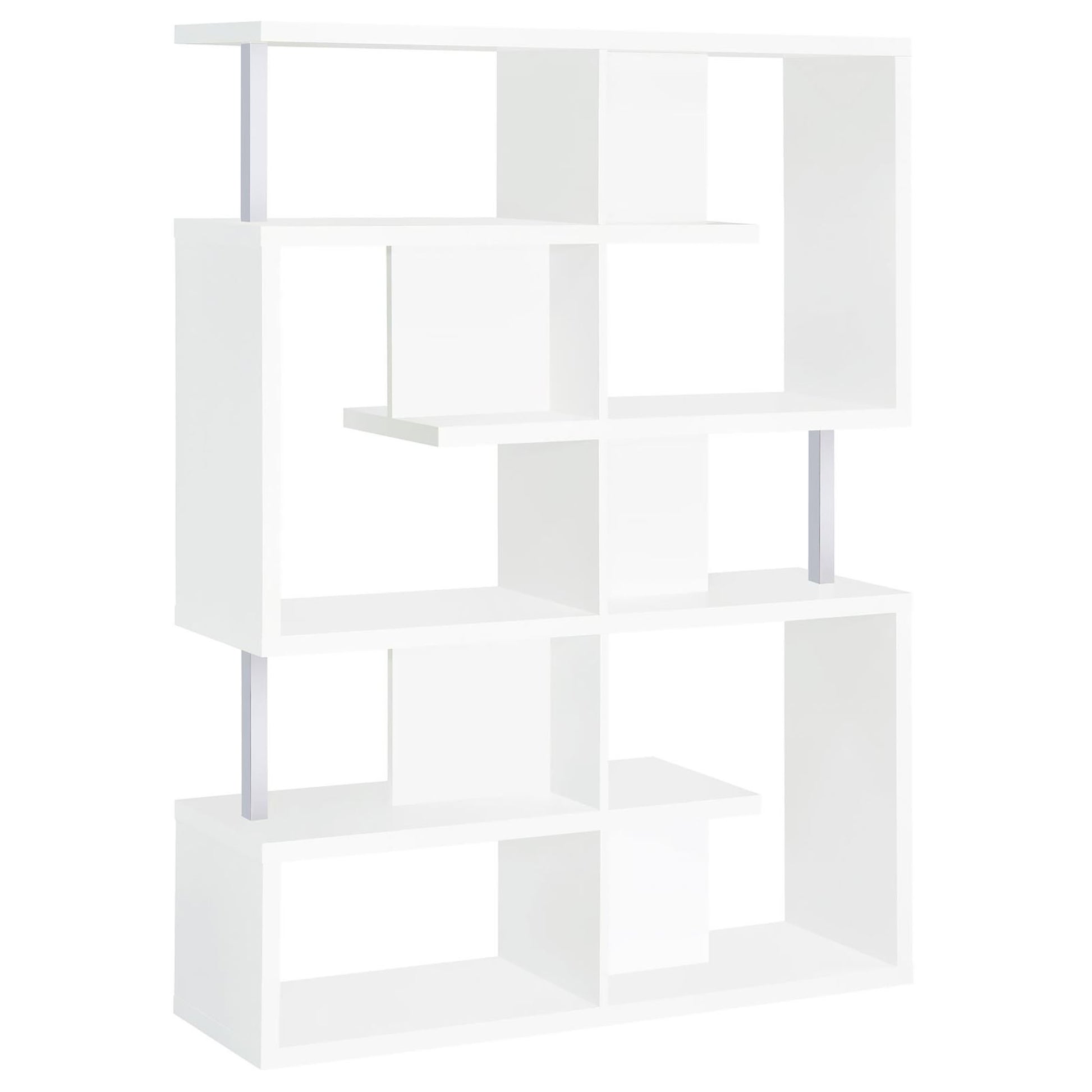 White and Chrome 5 Tier Geometric Bookcase 5-white-geometric-horizontal-office-open