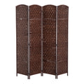 6' Tall Wicker Weave 4 Panel Room Divider Privacy brown-wood