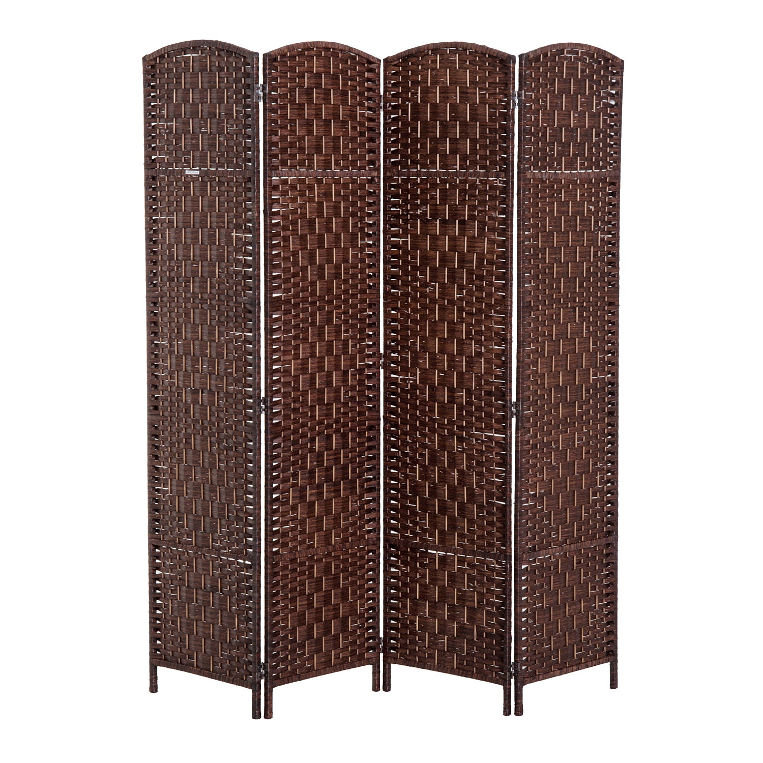 6' Tall Wicker Weave 4 Panel Room Divider Privacy brown-wood