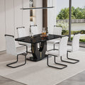 A modern luxurious large black dining table, striped black-mdf