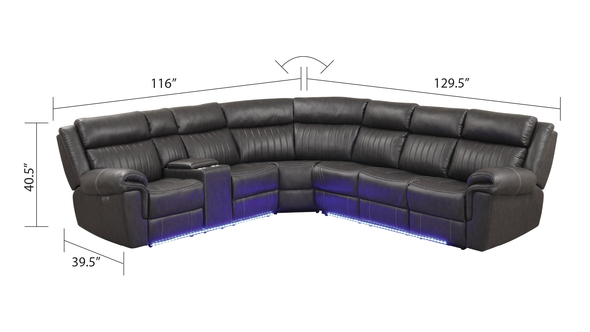 Aviator Modern Style Recliner Sectional Sofa made with gray-faux leather-wood-primary living