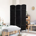 6' Tall Wicker Weave 3 Panel Room Divider Privacy black-wood