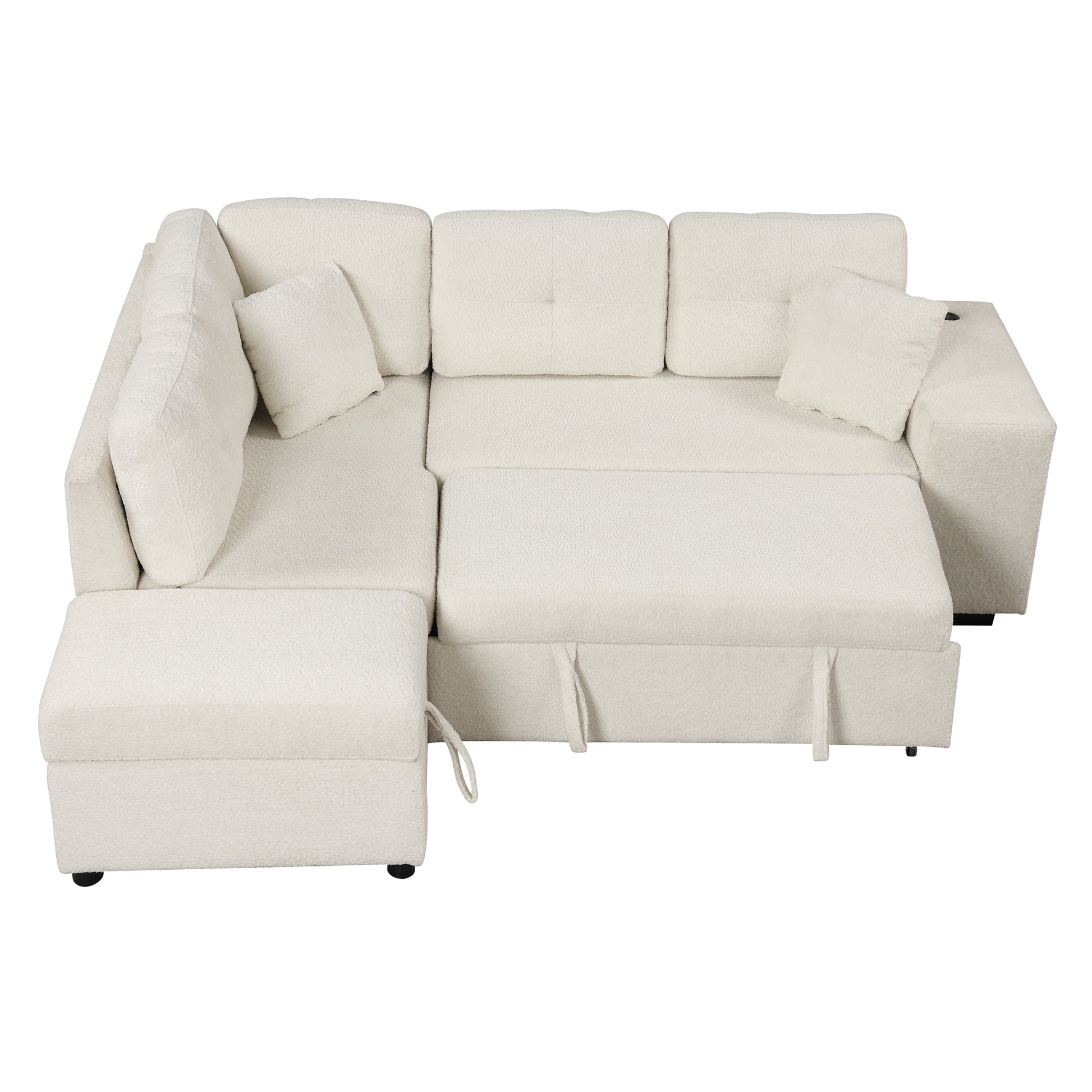 87.7" Convertible Sleeper, Sectional Pull Out Sofa Bed cream-chenille