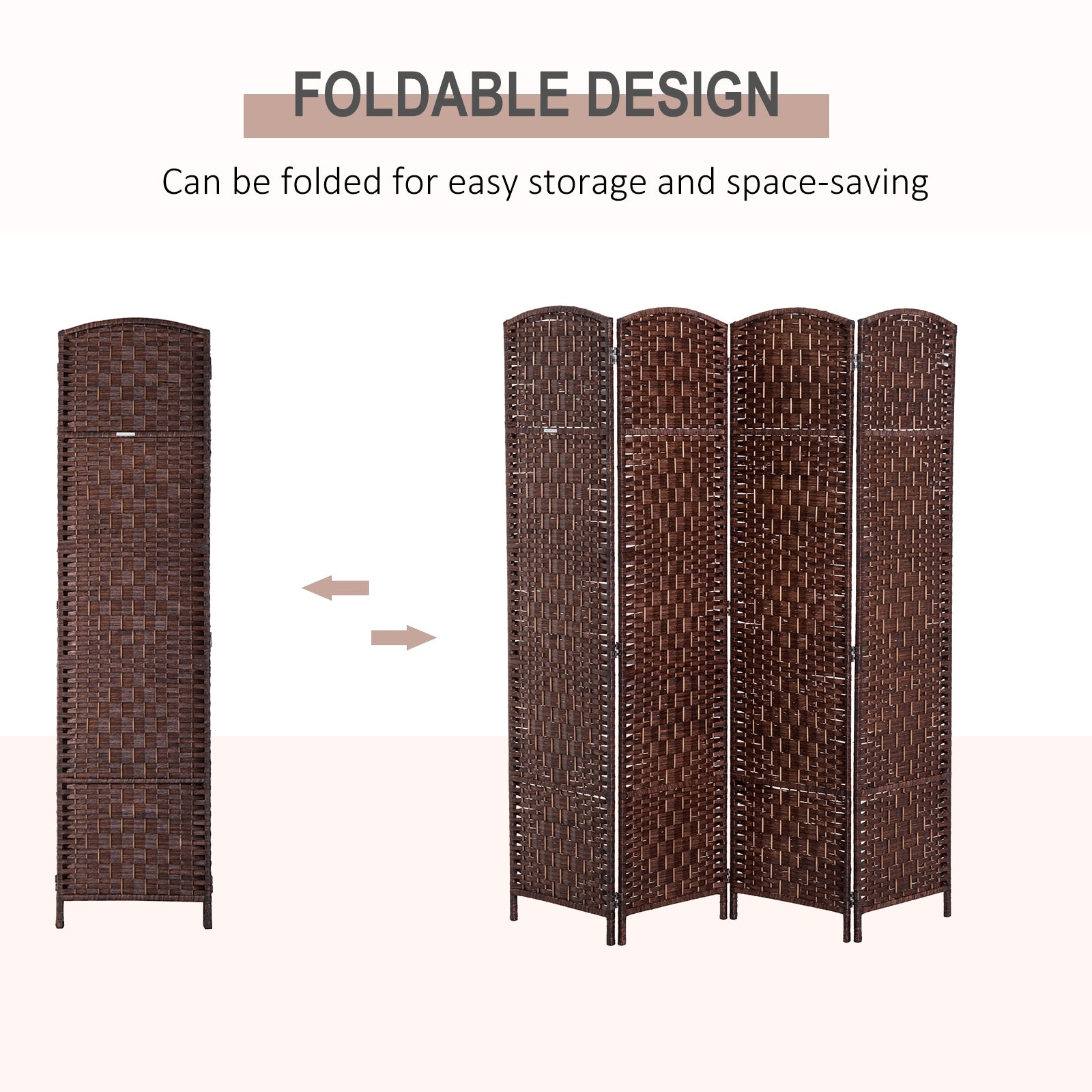 6' Tall Wicker Weave 4 Panel Room Divider Privacy brown-wood