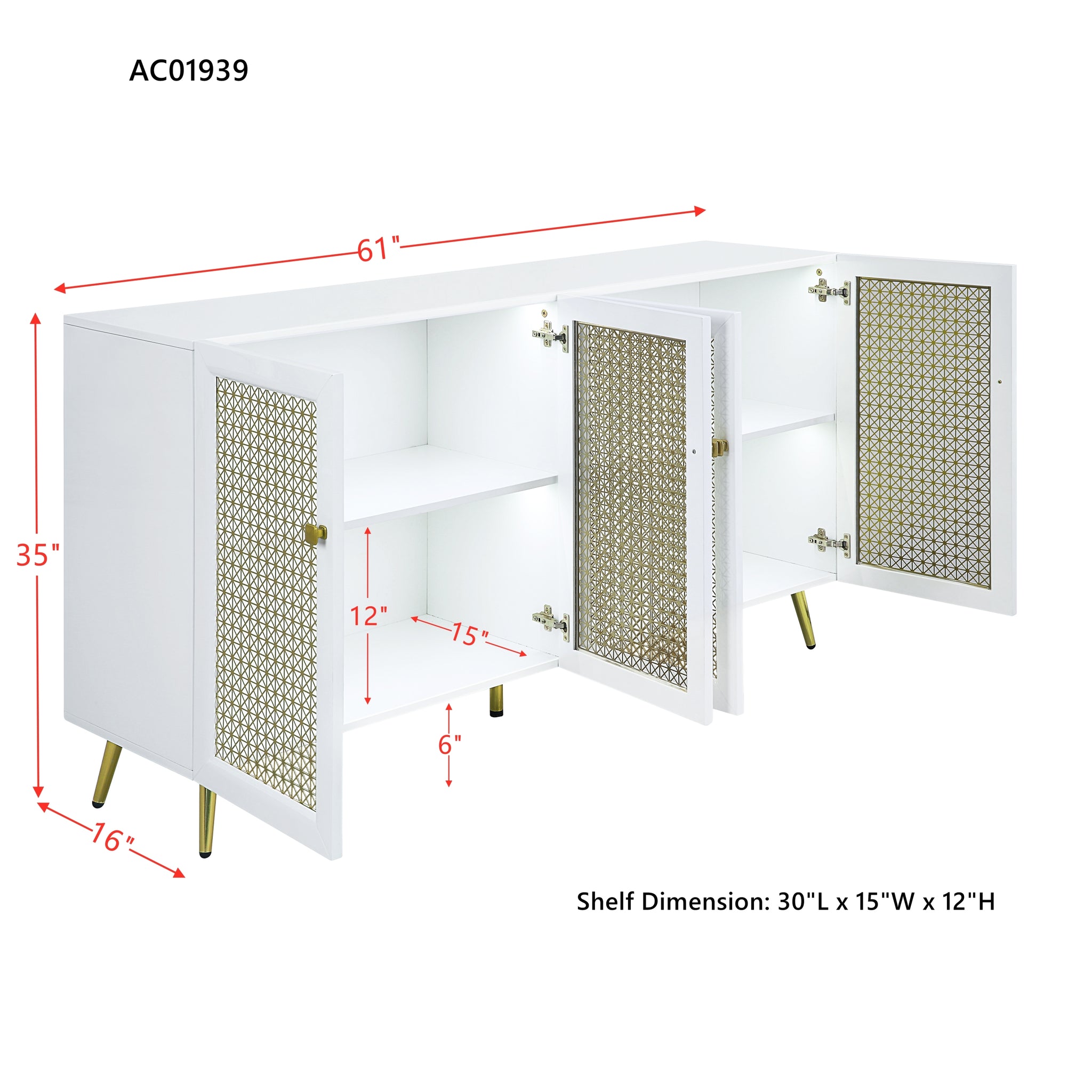 Acme Gaerwn Console Cabinet w Led, White High