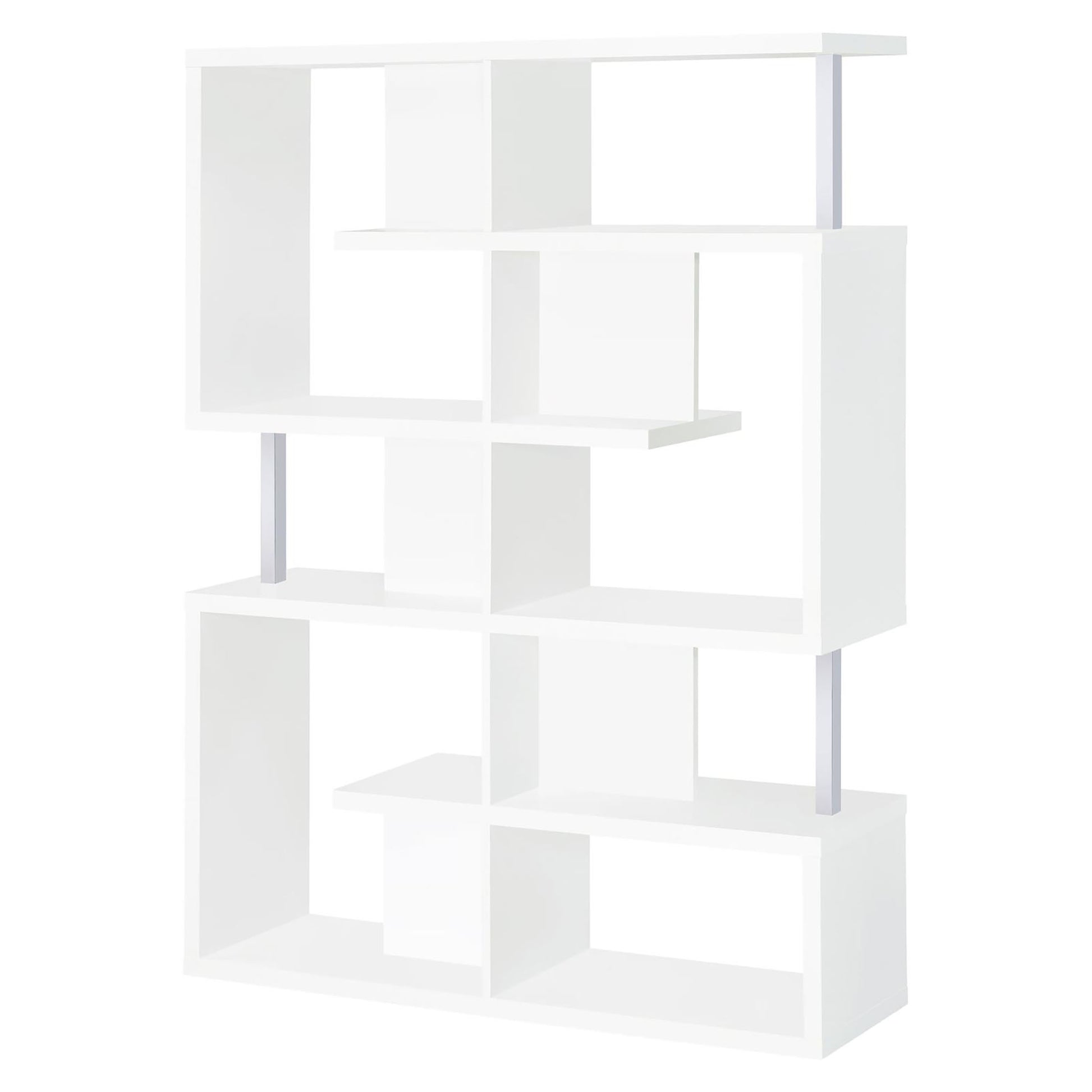 White and Chrome 5 Tier Geometric Bookcase 5-white-geometric-horizontal-office-open