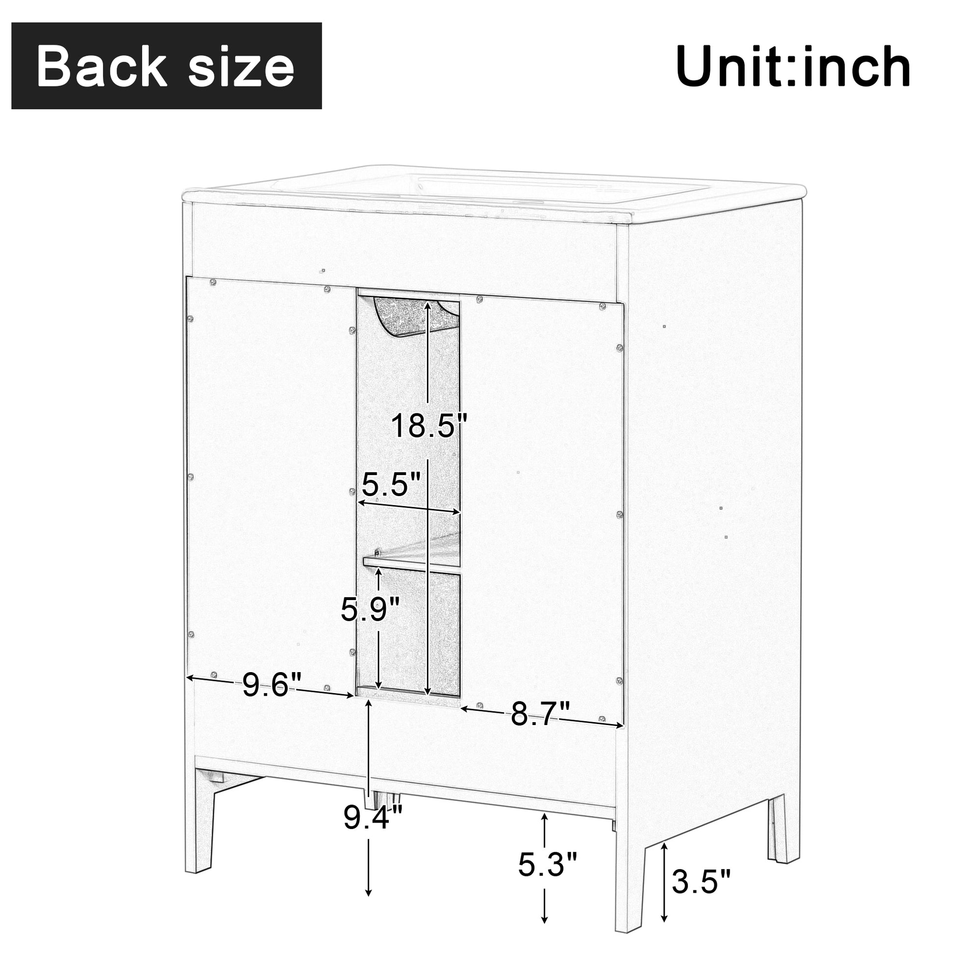 24" Bathroom Vanity with Sink, Bathroom Vanity Cabinet grey-solid wood+mdf