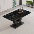 A modern luxurious large black dining table, striped black-mdf