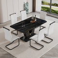 A modern luxurious large black dining table, striped black-mdf