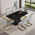 A modern luxurious large black dining table, striped black-mdf