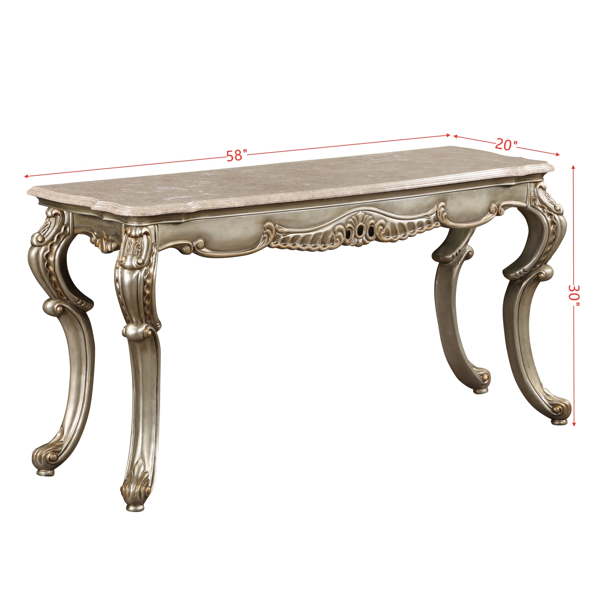 ACME Miliani Sofa Table, Natural Marble & Antique antique bronze-marble