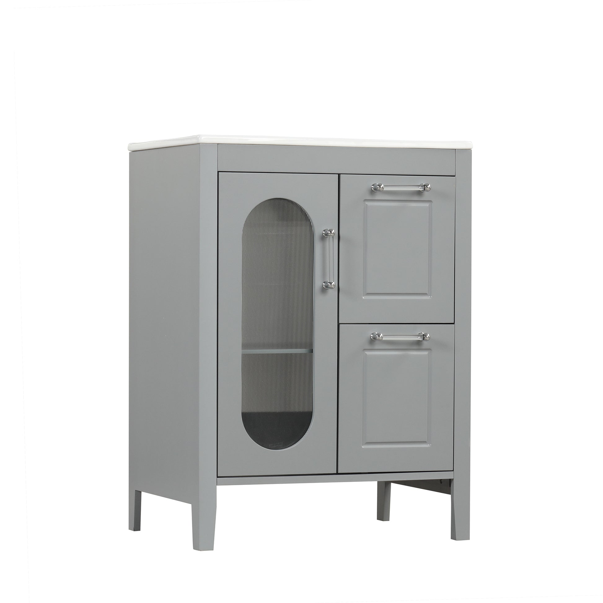 24" Bathroom Vanity with Sink, Bathroom Vanity Cabinet grey-solid wood+mdf