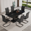 A modern luxurious large black dining table, striped black-mdf