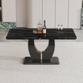 A modern luxurious large black dining table, striped black-mdf