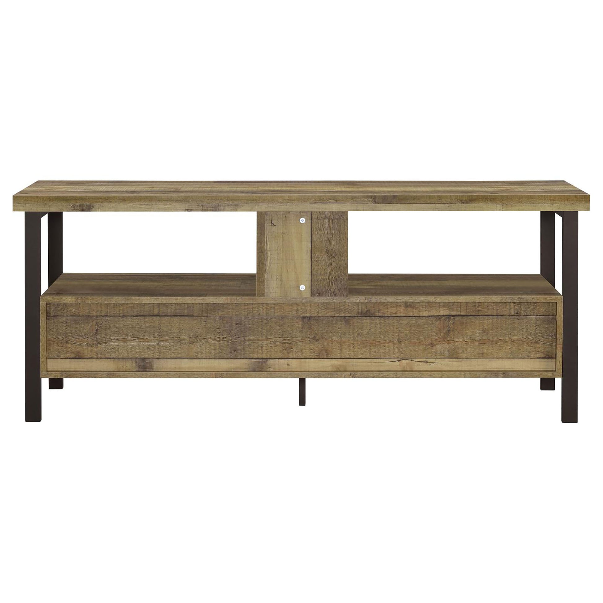 Weathered Pine and Dark Bronze 2 Drawer TV Console brown-primary living space-50-59 inches-60-69