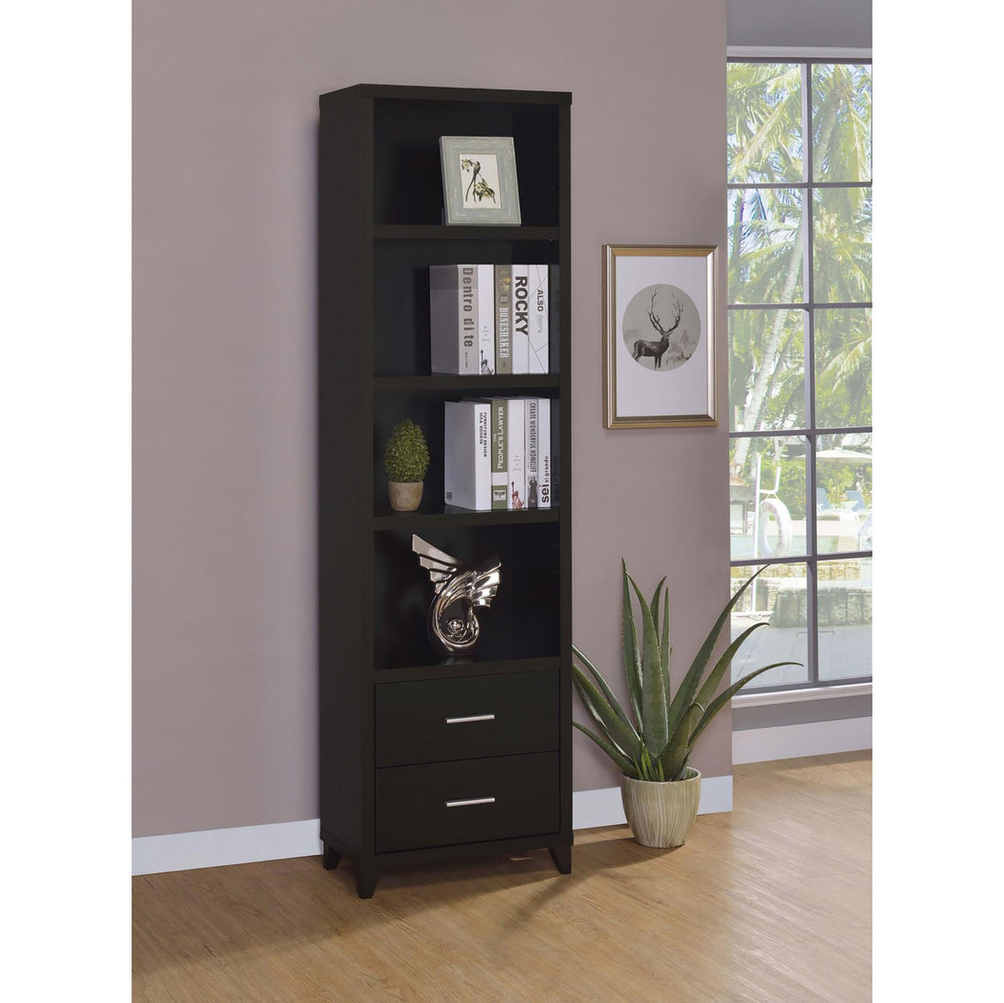 Cappuccino Media Tower with Shelf and Drawer