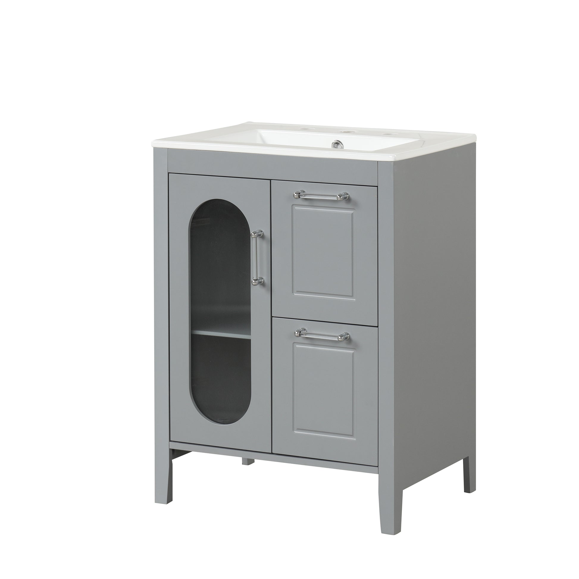 24" Bathroom Vanity with Sink, Bathroom Vanity Cabinet grey-solid wood+mdf