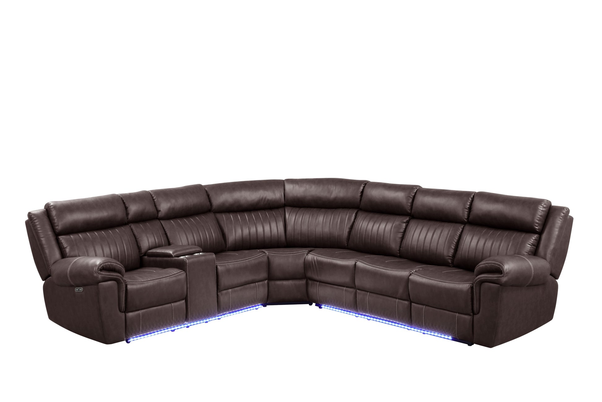 Aviator Modern Style Recliner Sectional Sofa made with brown-faux leather-wood-primary living