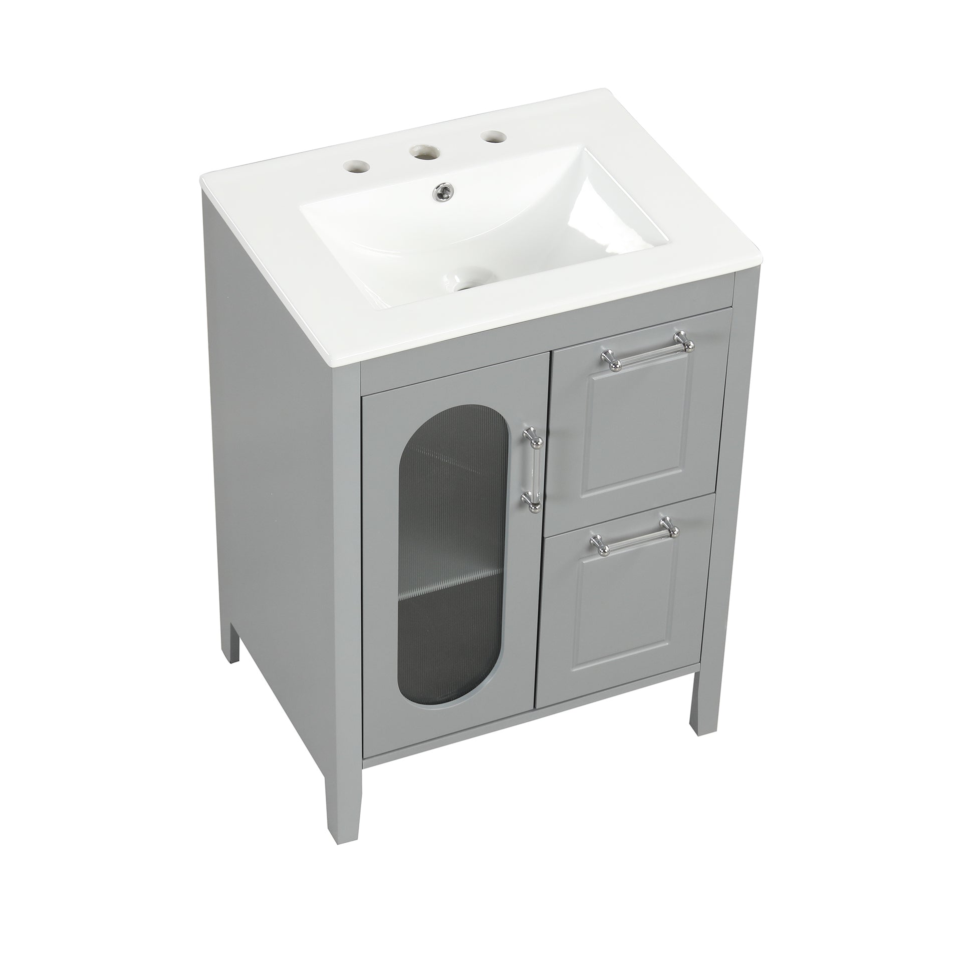 24" Bathroom Vanity with Sink, Bathroom Vanity Cabinet grey-solid wood+mdf